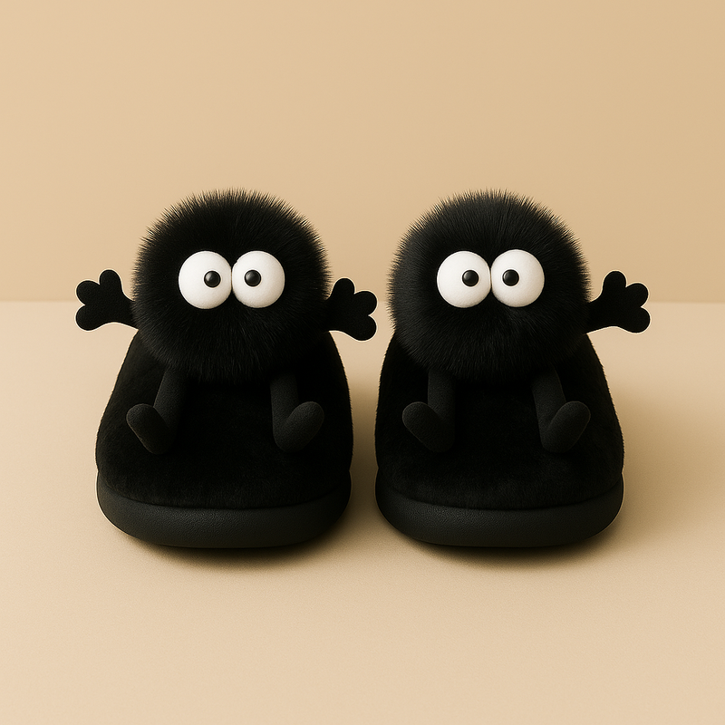 Fuzzy Monster Slippers - BLACK